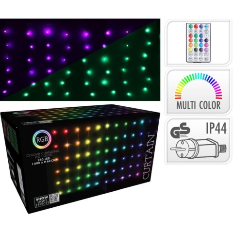 LAMPKI CHOINKOWE KURTYNA ŚWIETLNA ZEW/WEW 240 LED 600X60CM Z PILOTEM RGB KOLOR LAMPKI CHOINKOWE KURTYNA ŚWIETLNA ZEW/WEW 240 LED 600X60CM Z PILOTEM RGB KOLOR