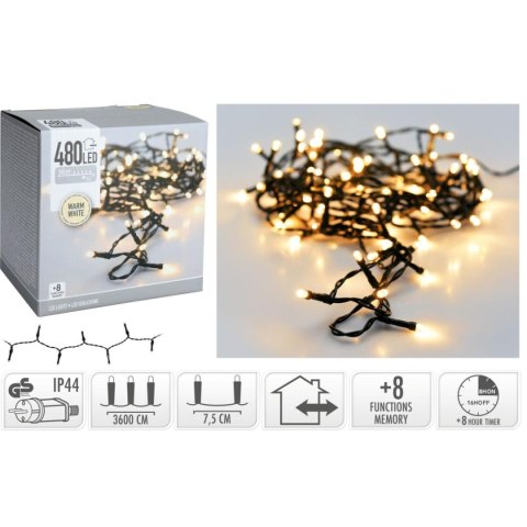 LAMPKI CHOINKOWE ŁAŃCUCH ŚWIETLNY 480 LED TIMER CIEPŁY BIAŁY