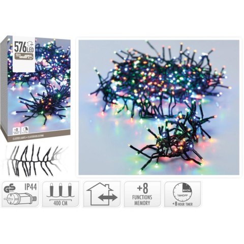 LAMPKI CHOINKOWE ŁAŃCUCH ŚWIETLNY 576 LED TIMER MULTIKOLOR