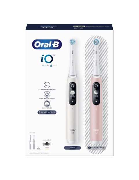 Elektryczna szczoteczka do zębów Oral-B | iO6 DuoPack | Akumulator | Dla dorosłych | Liczba główek szczoteczki w zestawie 2 | Li