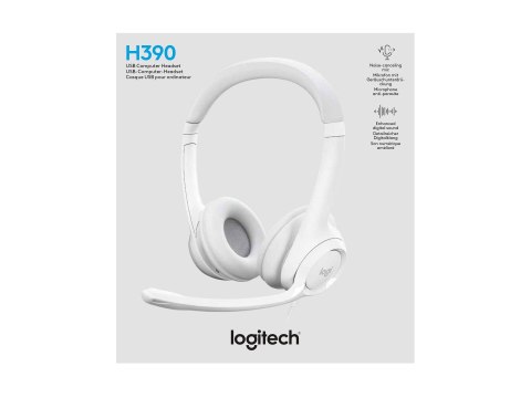 Logitech H390 USB Computer Headset Wired Headphones, USB Type-A, Off-white