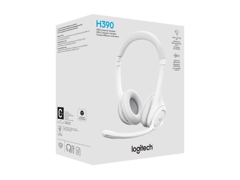 Logitech H390 USB Computer Headset Wired Headphones, USB Type-A, Off-white
