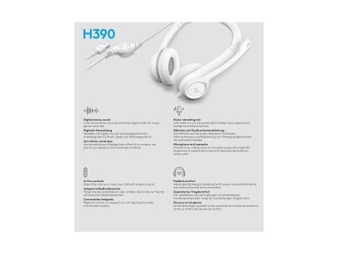 Logitech H390 USB Computer Headset Wired Headphones, USB Type-A, Off-white