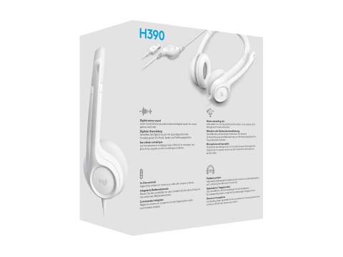 Logitech H390 USB Computer Headset Wired Headphones, USB Type-A, Off-white