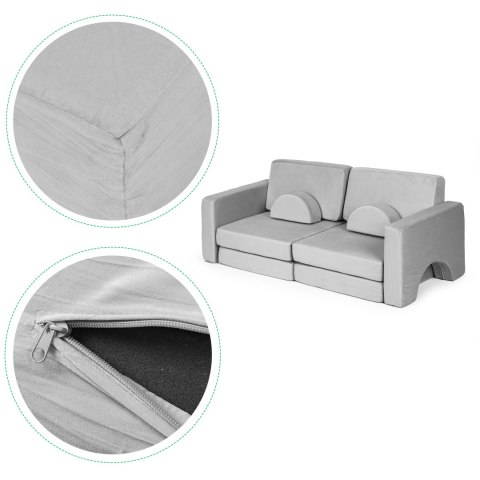 Sofa składana modułowa dla dzieci duża 2-osobowa DIY 10 miękkich poduch - szara ECOTOYS