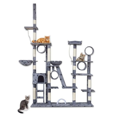 DRAPAK DLA KOTA XXL DUŻY 255cm WIEŻA HAMAK TUBA DOMEK JASNY SZARY W ŁAPKI