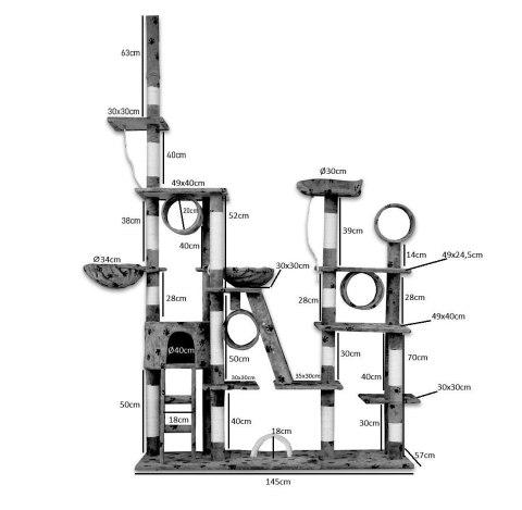 DRAPAK DLA KOTA XXL DUŻY 255cm WIEŻA HAMAK TUBA DOMEK LEGOWISKO CZARNY