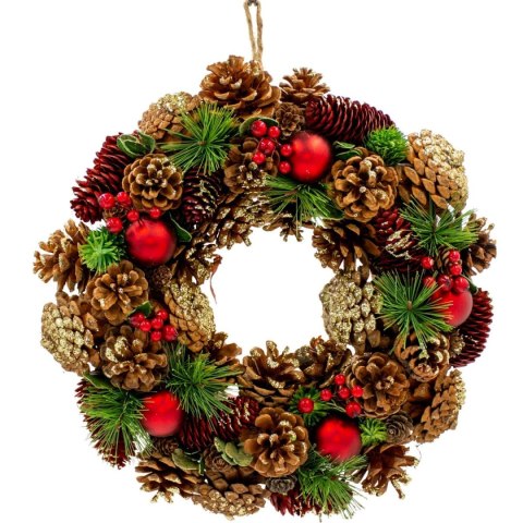 WIANEK DEKORACYJNY 34CM ZIELONY Z SZYSZKAMI I BOMBKAMI MICA