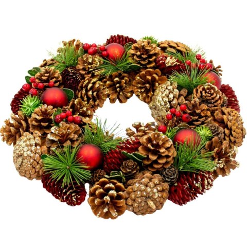 WIANEK DEKORACYJNY 34CM ZIELONY Z SZYSZKAMI I BOMBKAMI MICA