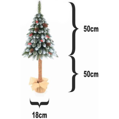 CHOINKA NA PNIU 100CM JODŁA DIAMENTOWA + SZYSZKI + JARZĘBINA