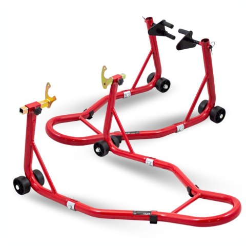 Stojaki motocyklowe na przód i tył czerwone stalowe 250 kg regulowane