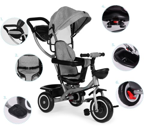 Trójkołowy rowerek spacerówka 2w1 obracane siedzisko składany daszek szary ECOTOYS
