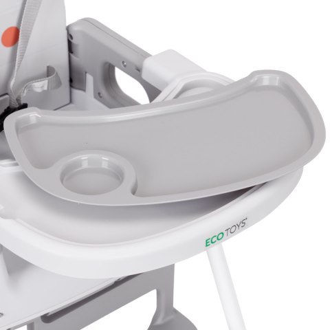 Fotelik krzesełko do karmienia dzieci 3w1 podwójna tacka 5-punktowe pasy szary ECOTOYS