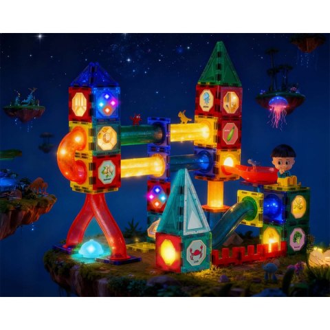 Klocki magnetyczne edukacyjne konstrukcyjne świecące 150 szt RK-782 Ricokids