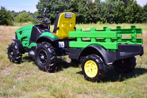 MEGA TRAKTOR Z PRZYCZEPĄ, KOŁA POMPOWANE, MIĘKKIE SIEDZENIE, PILOT, NOWOCZESNY PANEL, FUNKCJA BUJANIA/TT990D