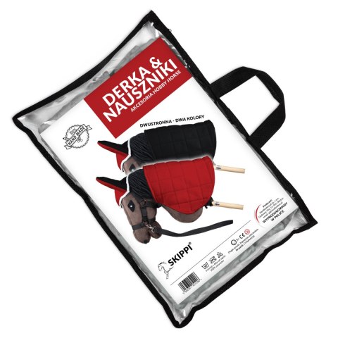 Zestaw Skippi - Hobby Horse Gniady - Derka i nauszniki - czerwona i czarna
