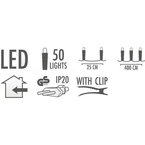 LAMPKI CHOINKOWE ŁAŃCUCH ŚWIETLNY ŚWIECZKI 50 LED CIEPŁY BIAŁY