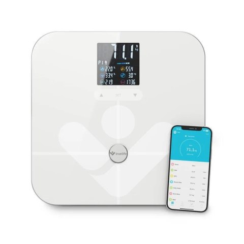Waga diagnostyczna bluetooth TrueLife FitScale W7 BT biała kolorowy LCD 0,2 ~ 180 kg iOS, Android