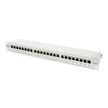 Digitus | Patch Panel | DN-91624S | Biały | Kategoria: CAT 6; Porty: 24 x RJ45; Wytrzymałość: 7,7 kg; Siła wkładania: 30N max | 
