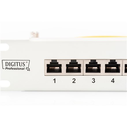 Digitus | Patch Panel | DN-91624S | Biały | Kategoria: CAT 6; Porty: 24 x RJ45; Wytrzymałość: 7,7 kg; Siła wkładania: 30N max | 
