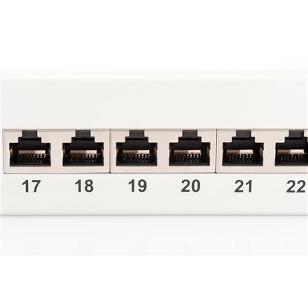 Digitus | Patch Panel | DN-91624S | Biały | Kategoria: CAT 6; Porty: 24 x RJ45; Wytrzymałość: 7,7 kg; Siła wkładania: 30N max | 