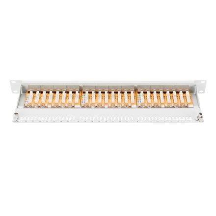 Digitus | Patch Panel | DN-91624S | Biały | Kategoria: CAT 6; Porty: 24 x RJ45; Wytrzymałość: 7,7 kg; Siła wkładania: 30N max | 