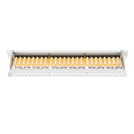 Digitus | Patch Panel | DN-91624S | Biały | Kategoria: CAT 6; Porty: 24 x RJ45; Wytrzymałość: 7,7 kg; Siła wkładania: 30N max | 