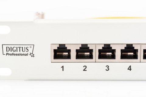 Digitus | Patch Panel | DN-91624S | Biały | Kategoria: CAT 6; Porty: 24 x RJ45; Wytrzymałość: 7,7 kg; Siła wkładania: 30N max | 