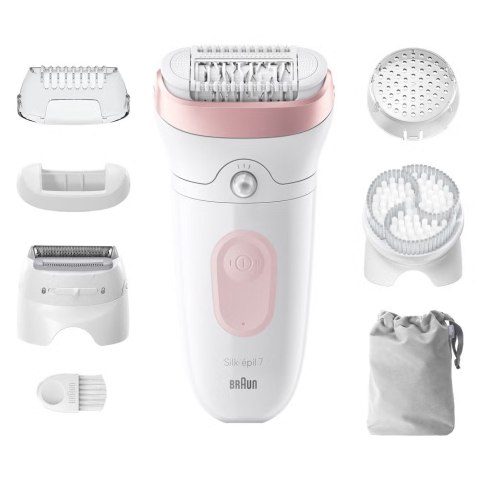 Epilator Braun Silk-épil 7 7-060 bezprzewodowy, mokry i suchy, 40 minut pracy, różowo-biały, idealny do delikatnego usuwania wło