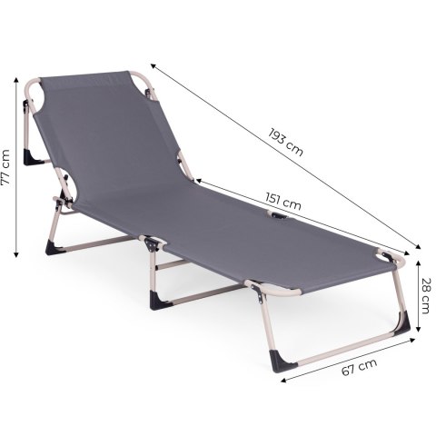 Leżak ogrodowy wędkarski składany z materacem i poduszką szary MultiGarden