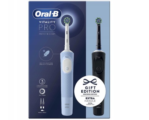 Szczoteczka elektryczna Oral-B Vitality Pro Duo z 2 końcówkami, 3 trybami szczotkowania, ładowana, dla dorosłych, czarna/niebies