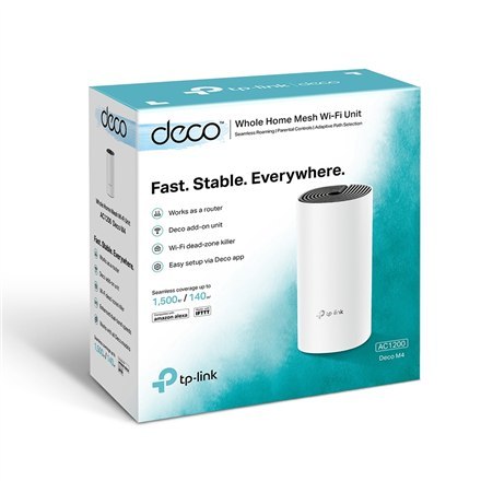 TP-LINK | AC1200 Whole Home Mesh WiFi System | Deco M4 (1-pack) | 802.11ac | 867+300 Mbit/s | 10/100/1000 Mbit/s | Ethernet LAN 