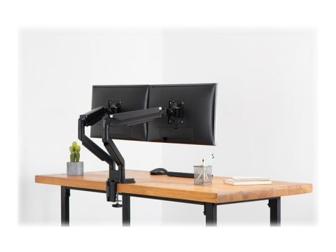 Digitus | Uchwyt biurkowy | Uniwersalny uchwyt do dwóch monitorów ze sprężyną gazową i zaciskiem | Obrotowy, regulacja wysokości