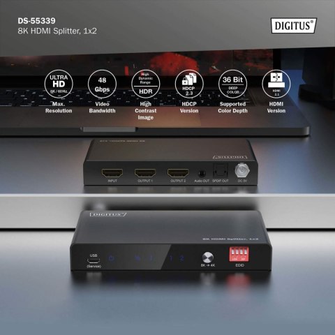 Digitus 8K HDMI Splitter, 1x2 | DS-55339 | Black
