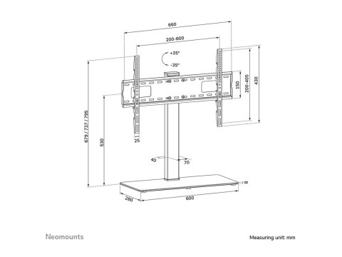 Neomounts DS45-430BL16 TV stand 1 screen - 37-70" - 0-40 kg - VESA 200x200-600x400 - height adjustment 11,6 cm - 70° swivel - bl