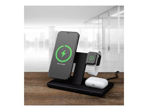 Fixed | Stojak do ładowania bezprzewodowego MagPowerstation 3 w 1 z obsługą uchwytu MagSafe | FIXMPOS-BK