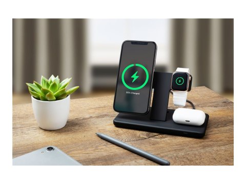 Fixed | Stojak do ładowania bezprzewodowego MagPowerstation 3 w 1 z obsługą uchwytu MagSafe | FIXMPOS-BK