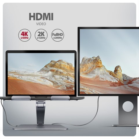 Podstawka AXAGON HMC-STND dla laptopów 10"-16" i huba USB 5Gbps, 3x USB-A, HDMI 4K/60Hz, RJ-45 | AXAGON