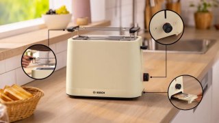 Toster kompaktowy Bosch | TAT3M127 MyMoment | Liczba gniazd 2 | Materiał obudowy Tworzywo sztuczne | Beżowy