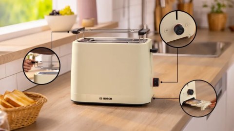 Toster kompaktowy Bosch | TAT3M127 MyMoment | Liczba gniazd 2 | Materiał obudowy Tworzywo sztuczne | Beżowy