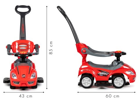Autko jeździk pchacz 3w1 DELUXE z rączką panelem muzycznym - czerwone Autko jeździk pchacz 3w1 DELUXE z rączką panelem muzycznym - czerwone