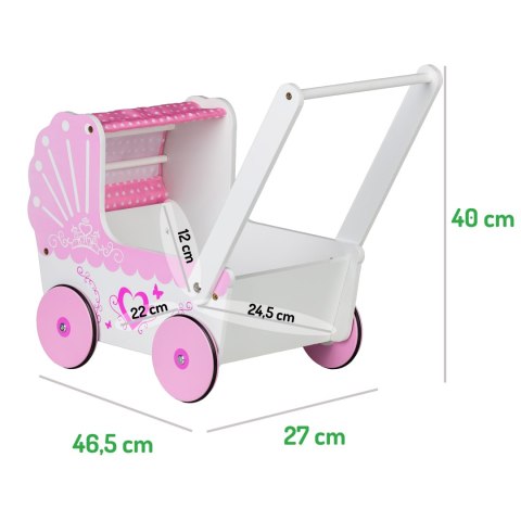 Drewniany wózek dla lalek z daszkiem ECOTOYS Drewniany wózek dla lalek z daszkiem ECOTOYS
