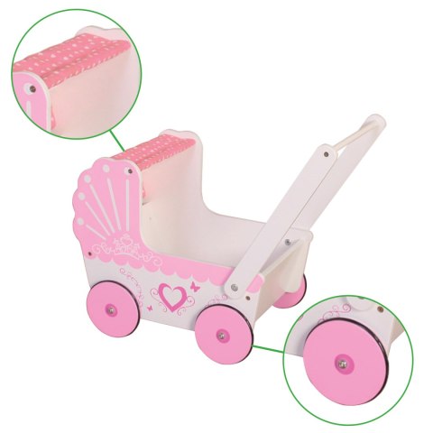 Drewniany wózek dla lalek z daszkiem ECOTOYS Drewniany wózek dla lalek z daszkiem ECOTOYS