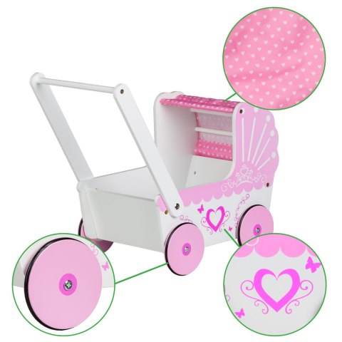 Drewniany wózek dla lalek z daszkiem ECOTOYS Drewniany wózek dla lalek z daszkiem ECOTOYS