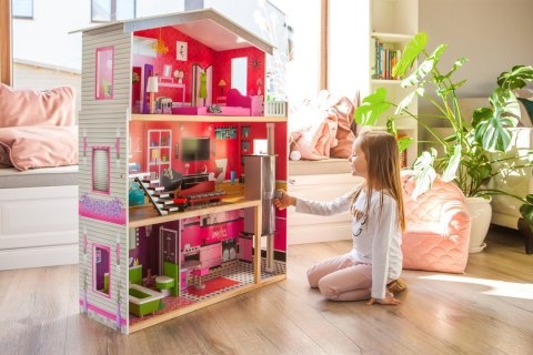Duży drewniany domek z windą dla lalek - Rezydencja Malibu ECOTOYS Duży drewniany domek z windą dla lalek - Rezydencja Malibu ECOTOYS