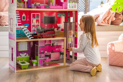 Duży drewniany domek z windą dla lalek - Rezydencja Malibu ECOTOYS Duży drewniany domek z windą dla lalek - Rezydencja Malibu ECOTOYS