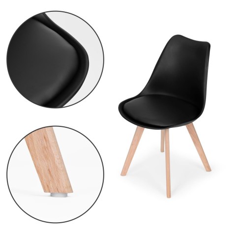 Komplet 4 krzeseł do salonu jadalni z poduszką ekoskóra Czarne ModernHome Komplet 4 krzeseł do salonu jadalni z poduszką ekoskóra Czarne ModernHome