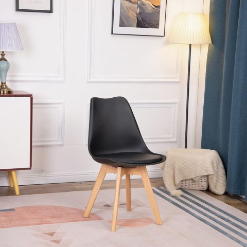 Komplet 4 krzeseł do salonu jadalni z poduszką ekoskóra Czarne ModernHome Komplet 4 krzeseł do salonu jadalni z poduszką ekoskóra Czarne ModernHome