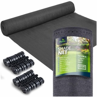 Siatka cieniująca 1,5x50m 110g/m2 + 50 zacisków szara