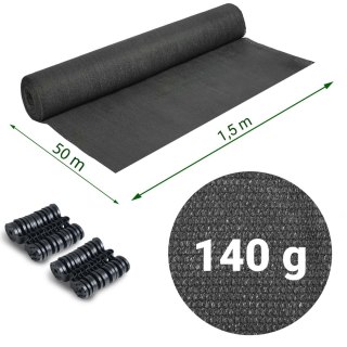 Siatka cieniująca 1,5x50m 140g/m2 + 50 zacisków szara